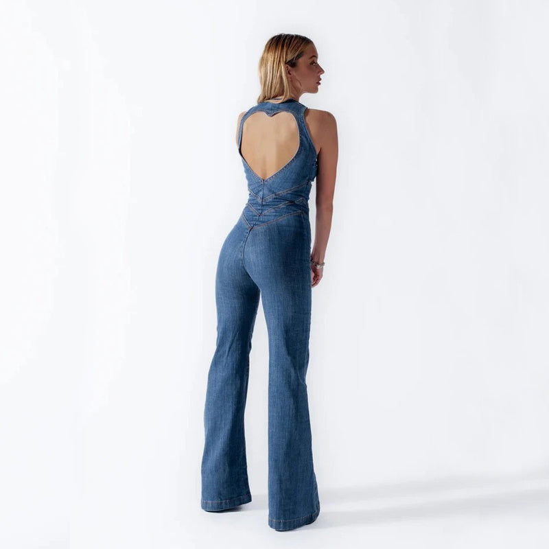 Roxanne Denim Jumpsuit met hartvormige uitsnede en flatterende pasvorm