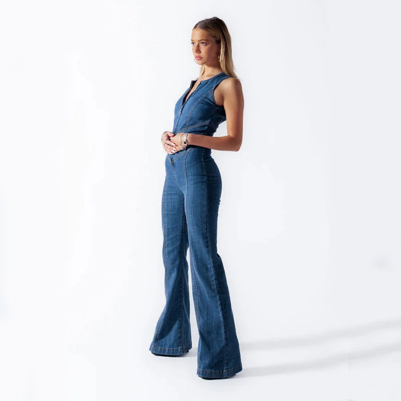Roxanne Denim Jumpsuit met hartvormige uitsnede en flatterende pasvorm