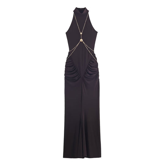 SCHWARZES CUT-OUT-ABENDKLEID MIT BODYCHAIN