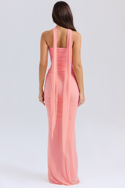 Pfirsichrosé-Kleid